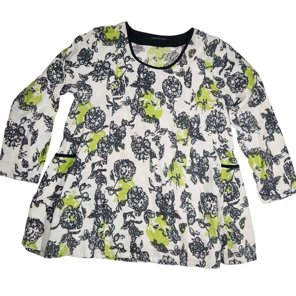 Snapdragon & Twig Veronica Tunic Top Sz M 100% Linen Oversized Lagenlook Artsy